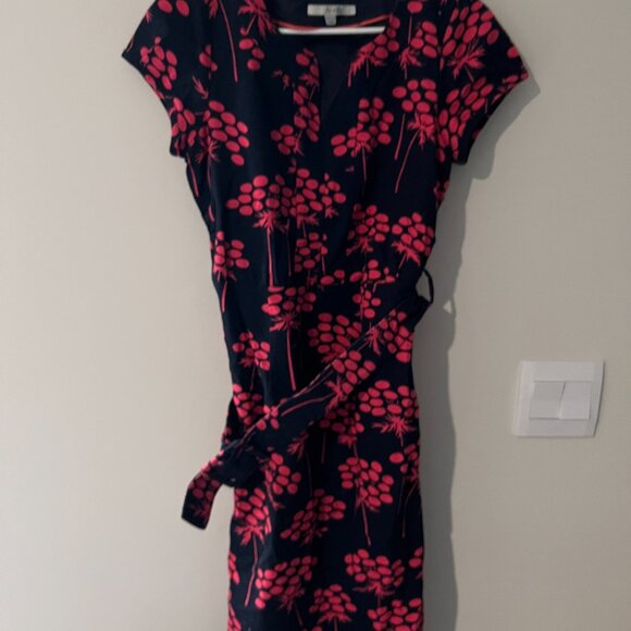 BODEN Notch Neck Shift Dress WH380 Navy & Pink Floral Damask Belted Lined 6L - Picture 8 of 15